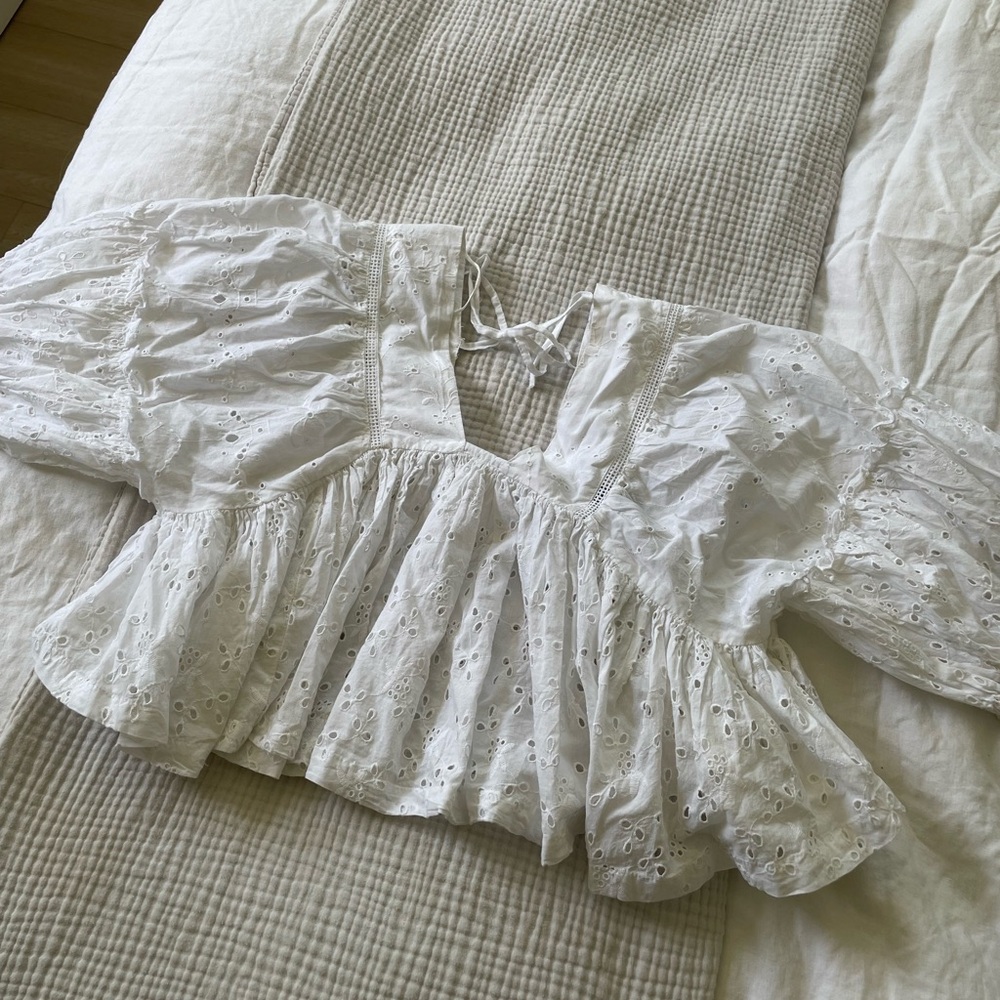 French Connection Cropped Eyelet Blouse